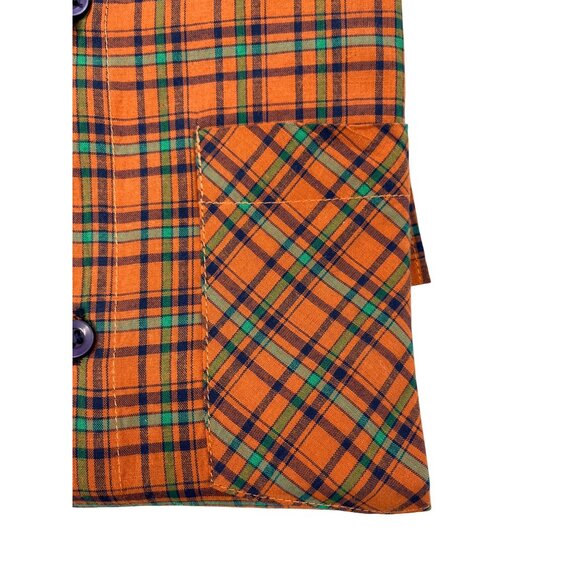 B-Force Mens Orange Plaid Button-Up Shirt Long Sleeves Classic Fit Size M - Picture 4 of 6
